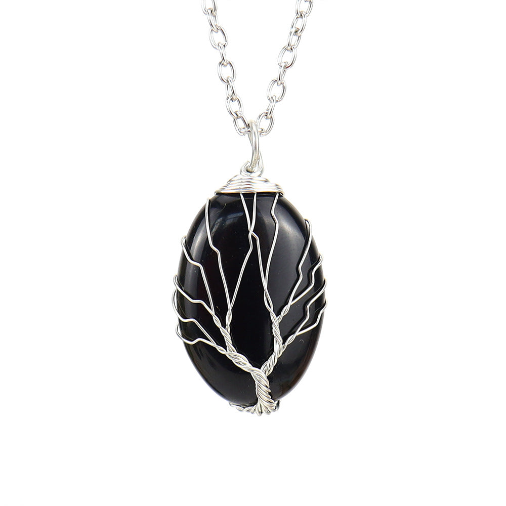 Simple Style Leaf Alloy Natural Stone Knitting Pendant Necklace