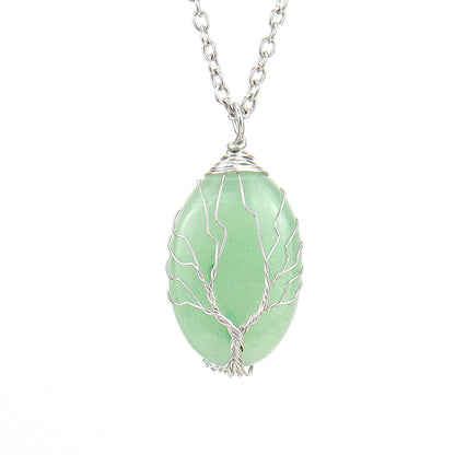 Simple Style Leaf Alloy Natural Stone Knitting Pendant Necklace