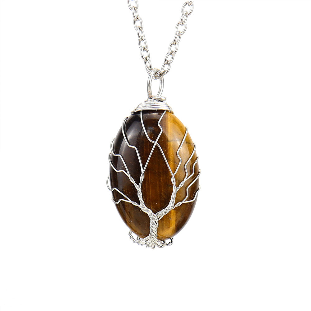 Simple Style Leaf Alloy Natural Stone Knitting Pendant Necklace