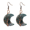 1 Pair Retro Simple Style Moon Tree Patchwork Natural Stone Copper Drop Earrings