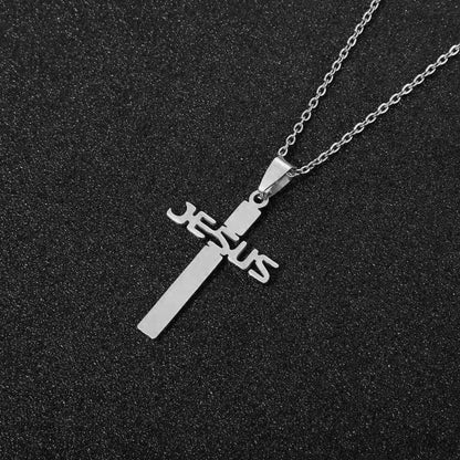 Casual Simple Style Cross Letter Stainless Steel Plating Hollow Out 18k Gold Plated Pendant Necklace Long Necklace