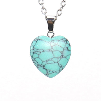 Simple Style Heart Shape Natural Stone Ferroalloy Knitting Pendant Necklace