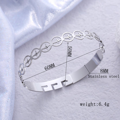 Elegant Simple Style Electrocardiogram Stainless Steel Plating Bangle