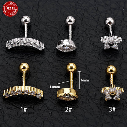 1 Piece Hip-hop Streetwear Flower Plating Inlay Sterling Silver Zircon Ear Studs