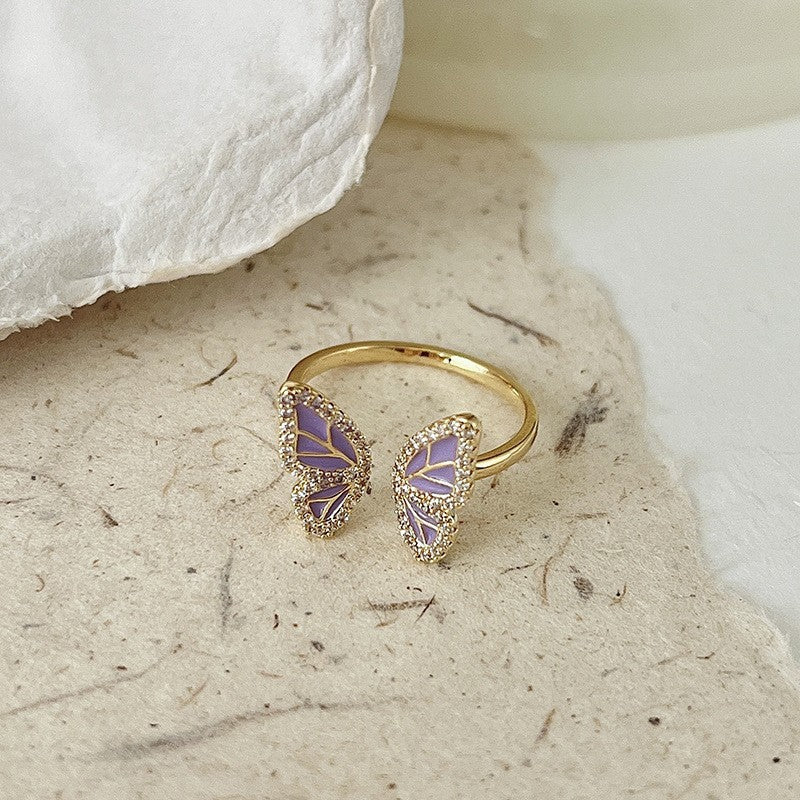 Simple Style Rabbit Butterfly Copper Inlay Rhinestones Rings