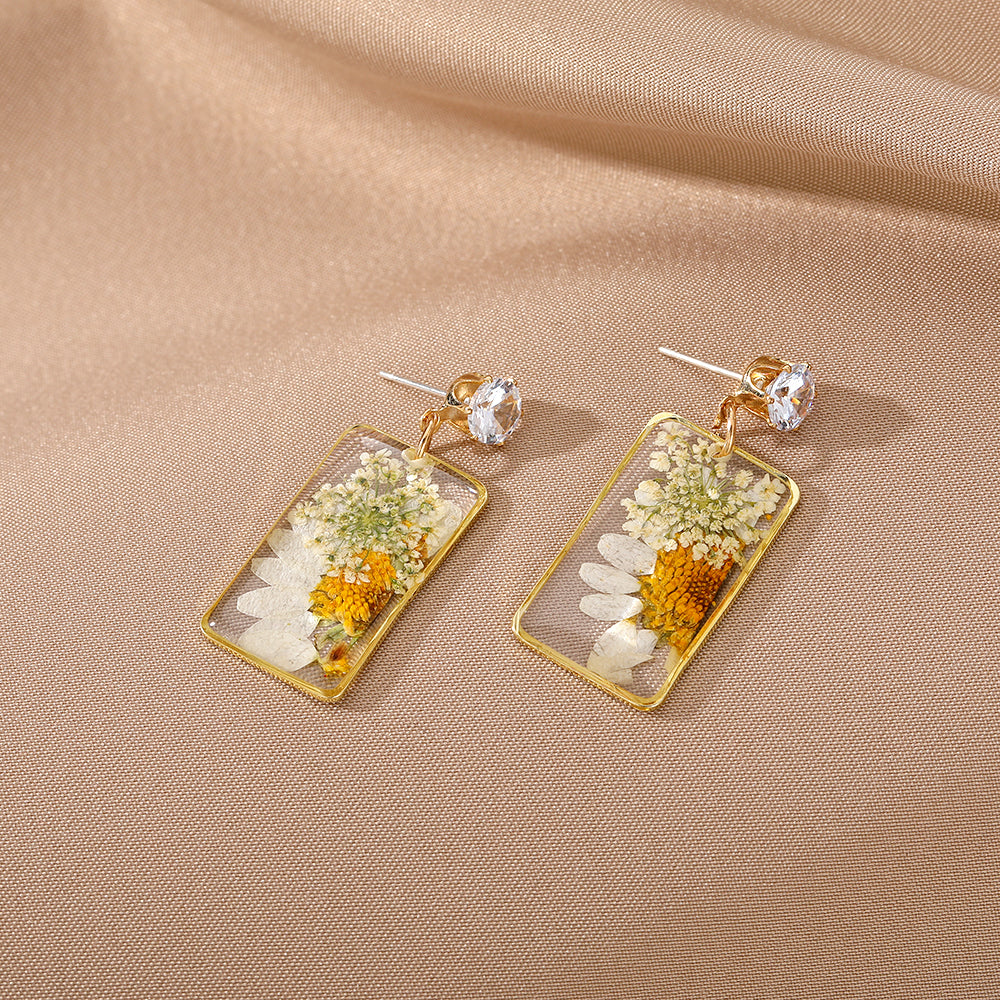 Pastoral Flower Resin Epoxy Inlay Rhinestones Women's Drop Earrings