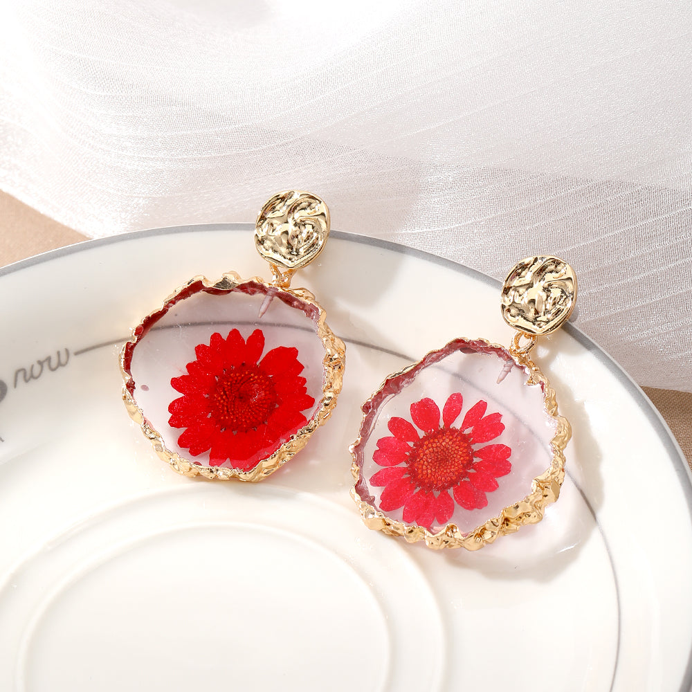 Pastoral Flower Resin Epoxy Plating Women'S Drop Earrings