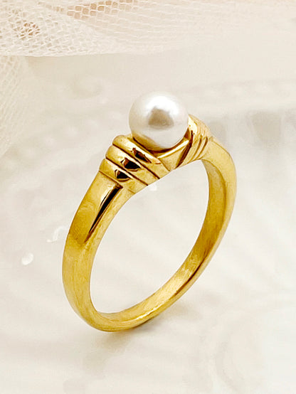 Simple Style Geometric Stainless Steel Artificial Pearls Rings In Bulk