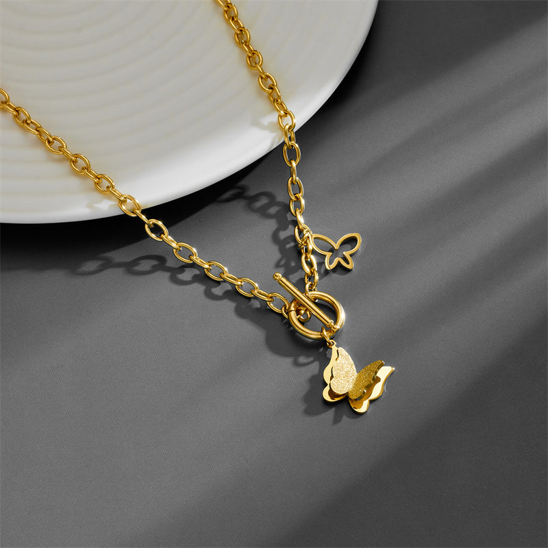 Ig Style Simple Style Butterfly Titanium Steel Toggle Plating Pendant Necklace