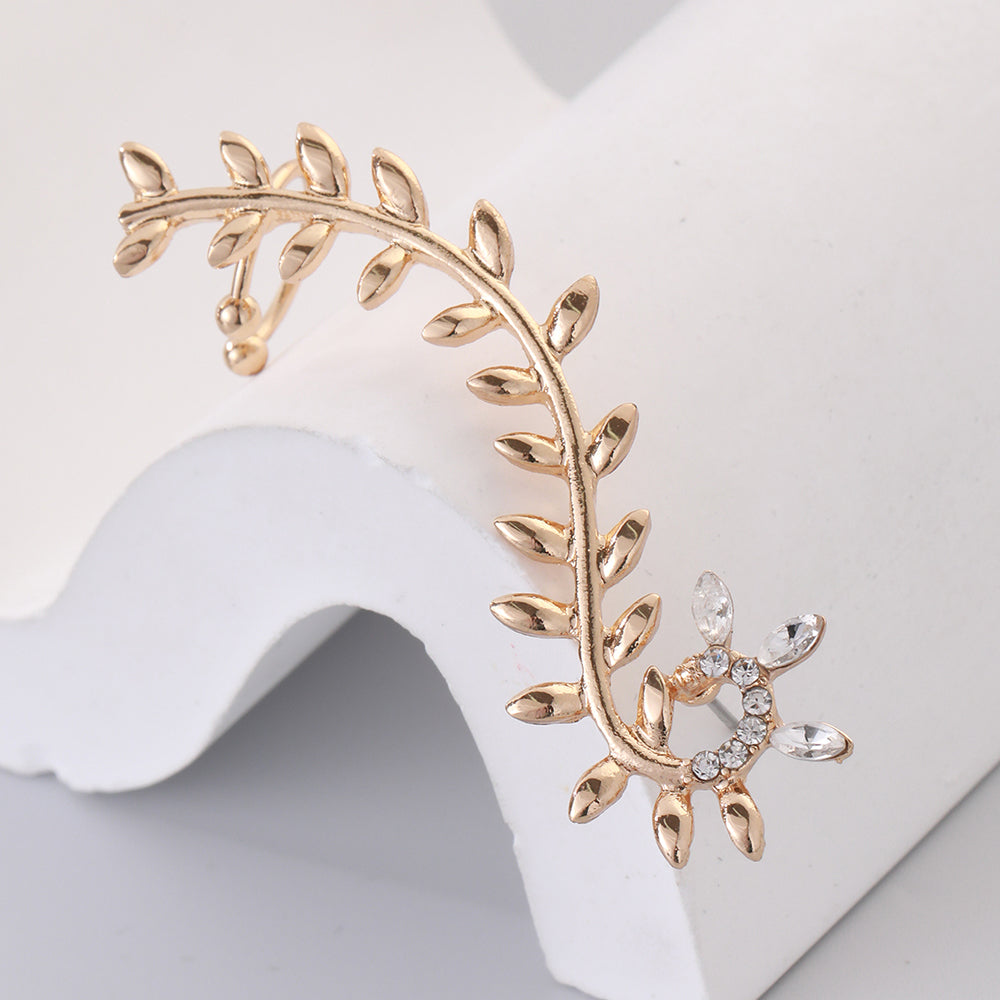 Glam Cute Leaves Alloy Inlay Rhinestones Women's Ear Clips