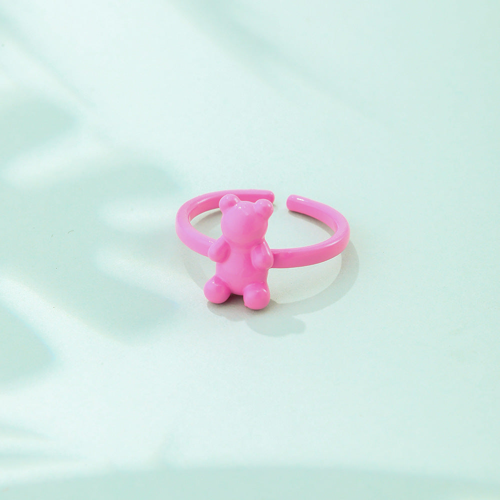 Wholesale Jewelry Cute Bear Alloy Enamel Plating Open Ring