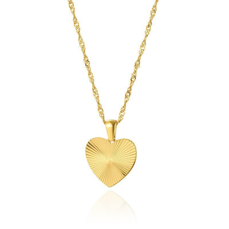 Sweet Heart Shape Stainless Steel Plating Inlay Shell Zircon 18k Gold Plated Pendant Necklace