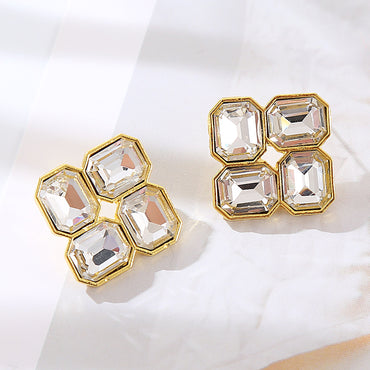 Elegant Glam Square Alloy Plating Inlay Rhinestones Gold Plated Women's Ear Studs