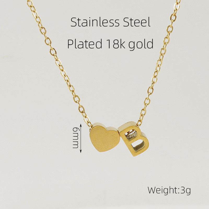 Casual French Style Letter Heart Shape Stainless Steel Plating 18k Gold Plated Pendant Necklace