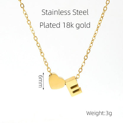 Casual French Style Letter Heart Shape Stainless Steel Plating 18k Gold Plated Pendant Necklace