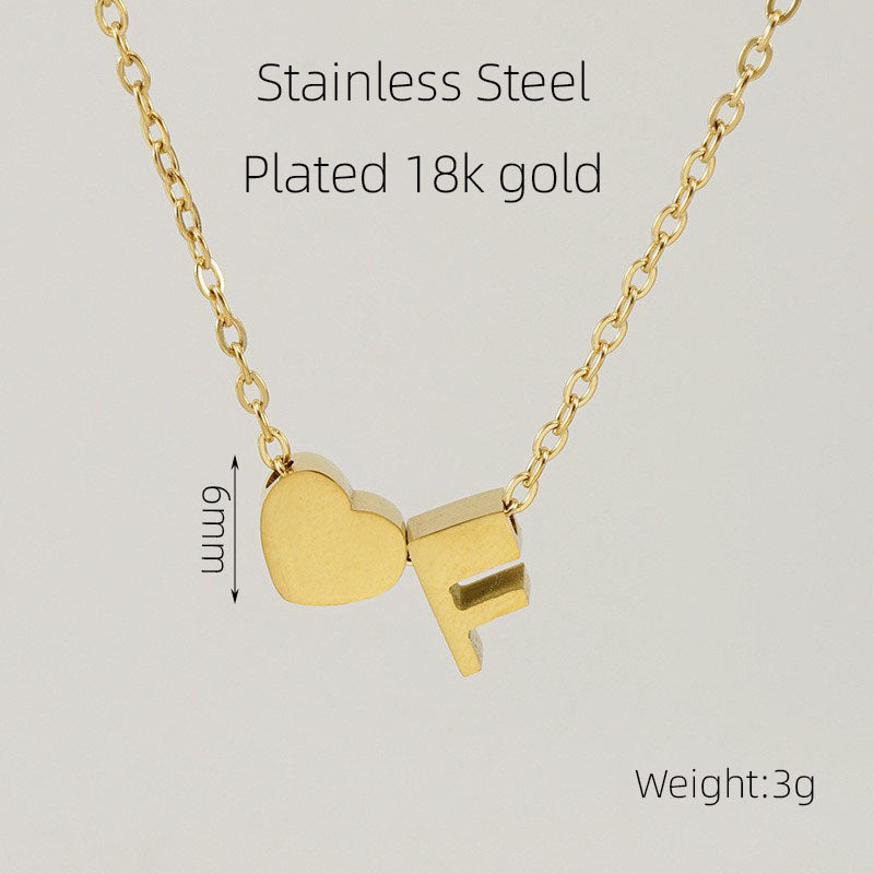 Casual French Style Letter Heart Shape Stainless Steel Plating 18k Gold Plated Pendant Necklace