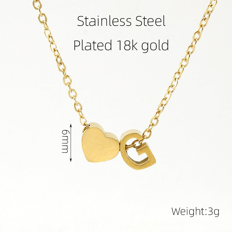 Casual French Style Letter Heart Shape Stainless Steel Plating 18k Gold Plated Pendant Necklace