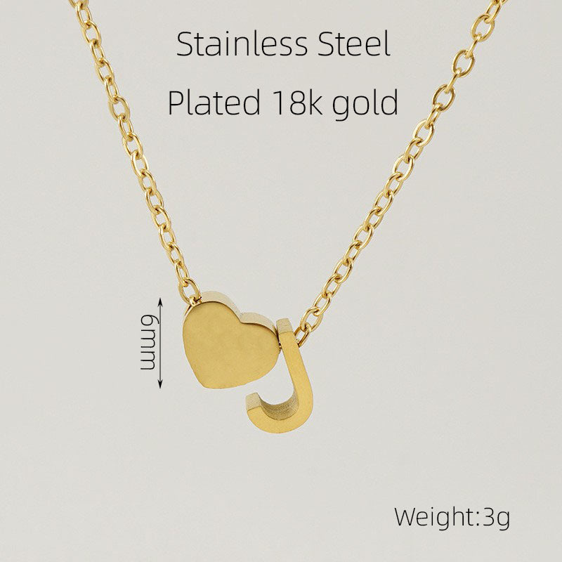 Casual French Style Letter Heart Shape Stainless Steel Plating 18k Gold Plated Pendant Necklace