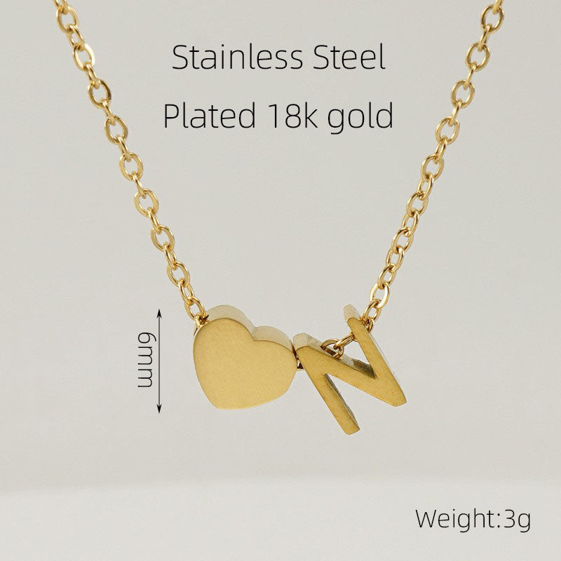 Casual French Style Letter Heart Shape Stainless Steel Plating 18k Gold Plated Pendant Necklace