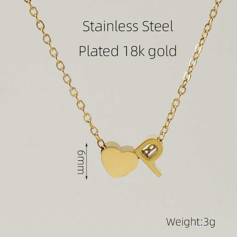 Casual French Style Letter Heart Shape Stainless Steel Plating 18k Gold Plated Pendant Necklace