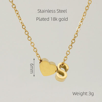 Casual French Style Letter Heart Shape Stainless Steel Plating 18k Gold Plated Pendant Necklace