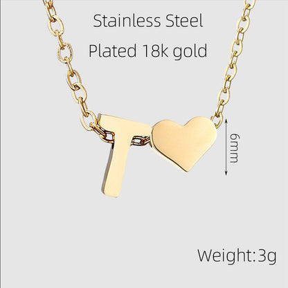 Casual French Style Letter Heart Shape Stainless Steel Plating 18k Gold Plated Pendant Necklace