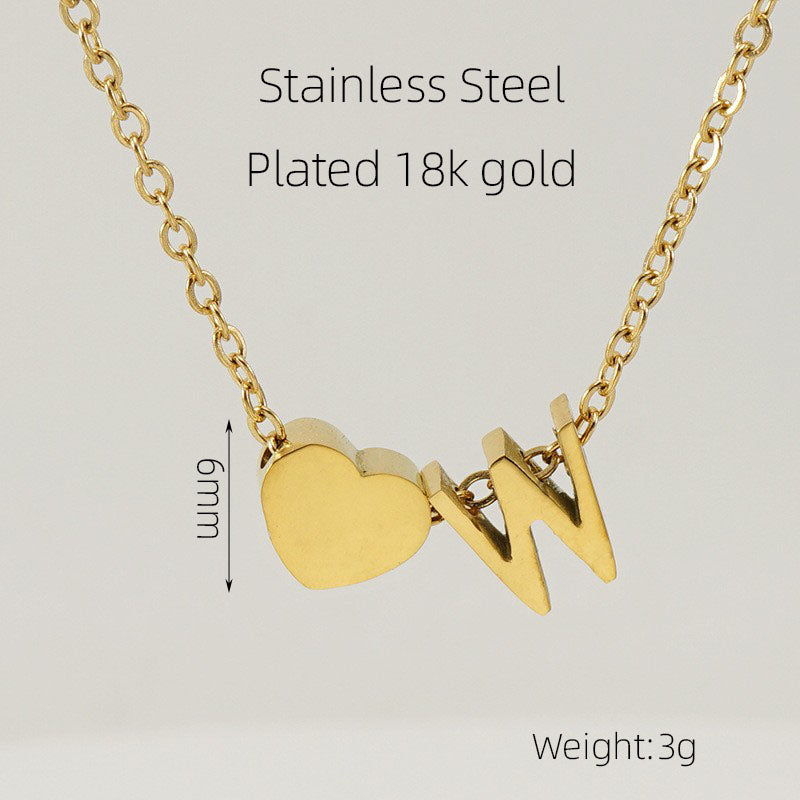 Casual French Style Letter Heart Shape Stainless Steel Plating 18k Gold Plated Pendant Necklace