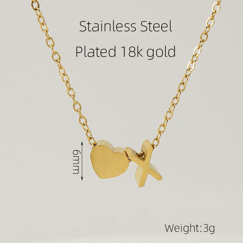 Casual French Style Letter Heart Shape Stainless Steel Plating 18k Gold Plated Pendant Necklace