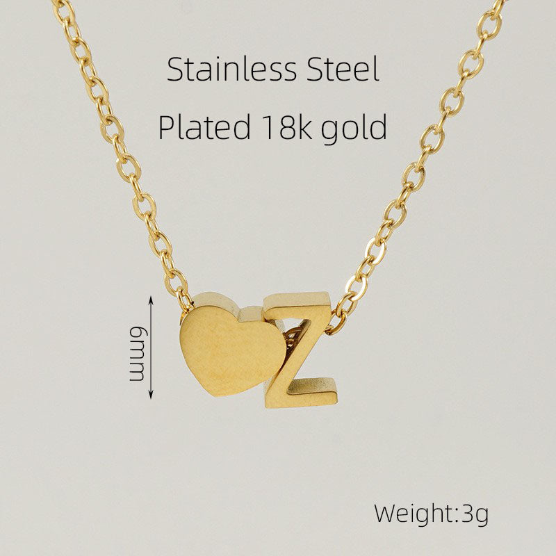 Casual French Style Letter Heart Shape Stainless Steel Plating 18k Gold Plated Pendant Necklace