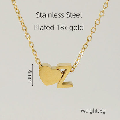 Casual French Style Letter Heart Shape Stainless Steel Plating 18k Gold Plated Pendant Necklace