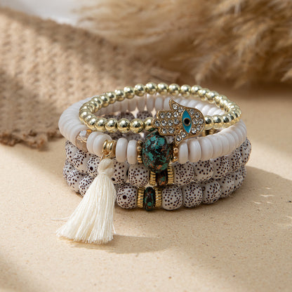 Bohemian Geometric Mixed Materials Beaded Artificial Pearls Shell Bracelets