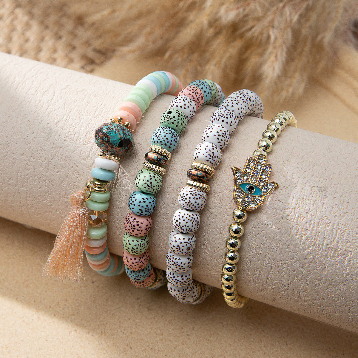 Bohemian Geometric Mixed Materials Beaded Artificial Pearls Shell Bracelets