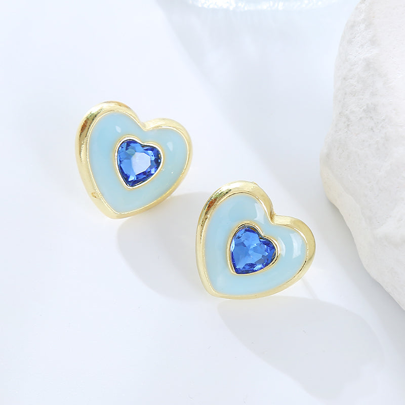 Sweet Artistic Heart Shape Alloy Plating Inlay Rhinestones Gold Plated Women's Ear Studs