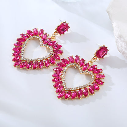 Elegant Luxurious Heart Shape Alloy Plating Inlay Rhinestones Gold Plated Women'S Drop Earrings