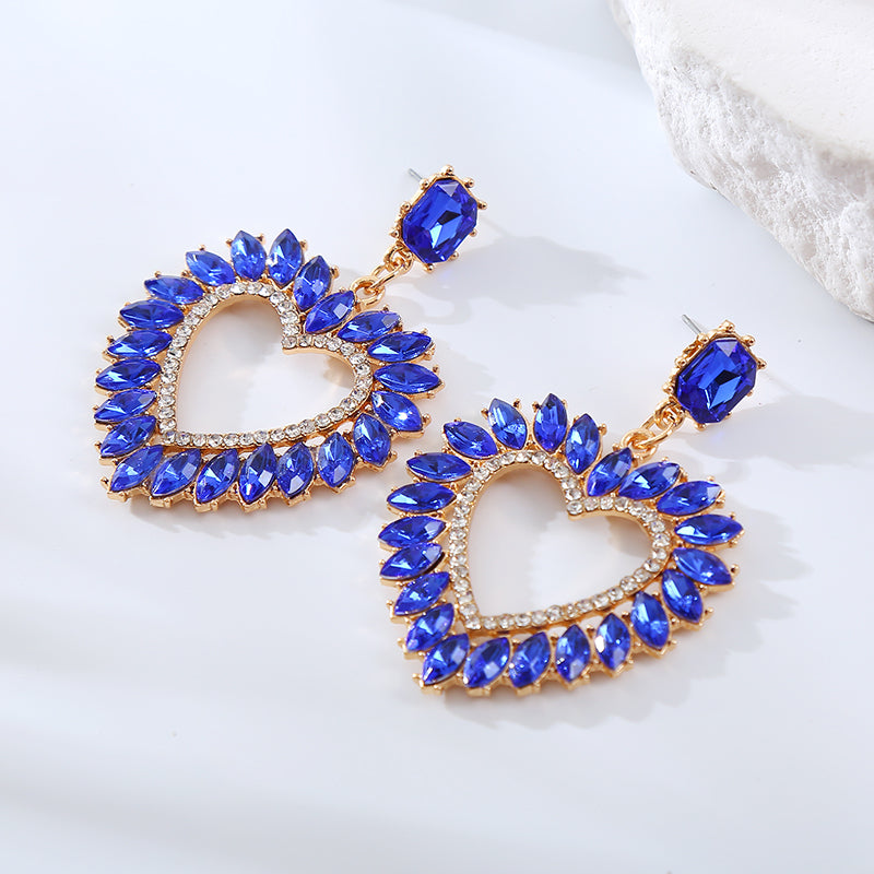 Elegant Luxurious Heart Shape Alloy Plating Inlay Rhinestones Gold Plated Women'S Drop Earrings