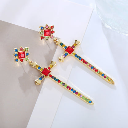 Vintage Style Artistic Cross Alloy Plating Inlay Rhinestones Gold Plated Women's Drop Earrings