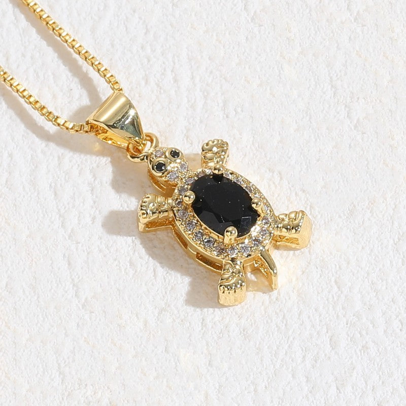 Luxurious Tortoise Copper Inlay Zircon 14k Gold Plated Pendant Necklace