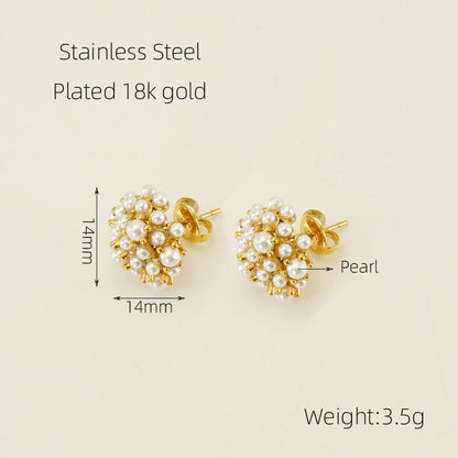 1 Pair Elegant Geometric Polishing Plating Inlay Stainless Steel Freshwater Pearl 18k Gold Plated Ear Studs