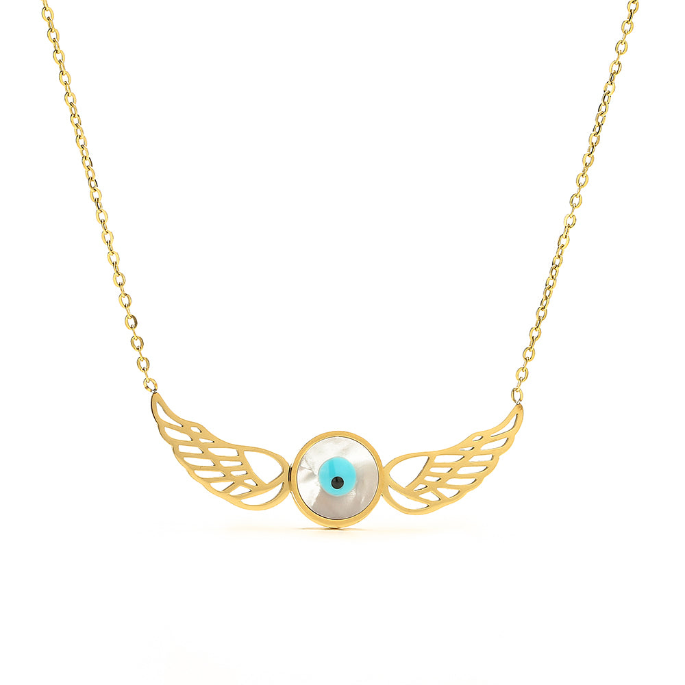 Modern Style Artistic Angel Wings Devil's Eye Titanium Steel Plating 18k Gold Plated Pendant Necklace