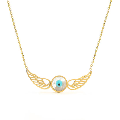 Modern Style Artistic Angel Wings Devil's Eye Titanium Steel Plating 18k Gold Plated Pendant Necklace