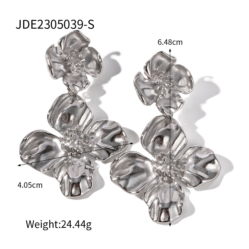 Wholesale Retro Solid Color Flower Stainless Steel Plating 18k Gold Plated Earrings Necklace