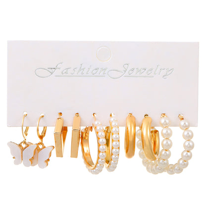 1 Set Ig Style Geometric Plating Inlay Alloy Artificial Pearls Rhinestones 14k Gold Plated Earrings