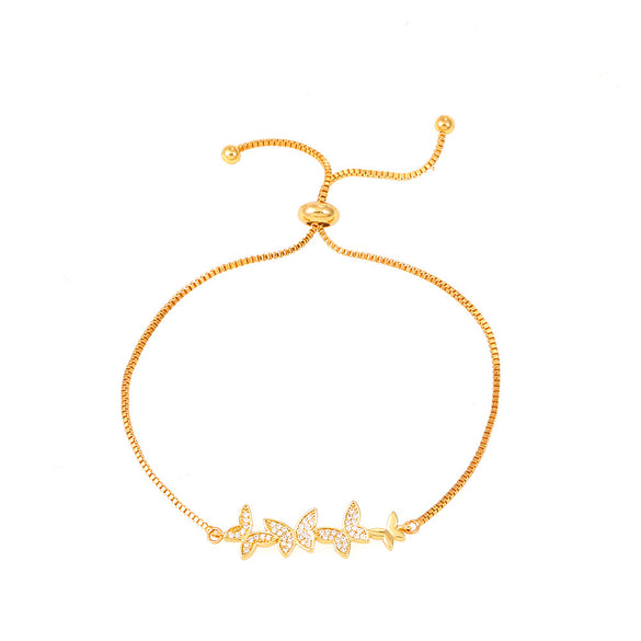 Ig Style Sweet Oval Flower Butterfly Copper 14k Gold Plated Zircon Drawstring Bracelets In Bulk