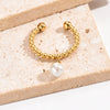 Elegant Simple Style Round Stainless Steel 14k Gold Plated Artificial Pearls Charm Ring In Bulk