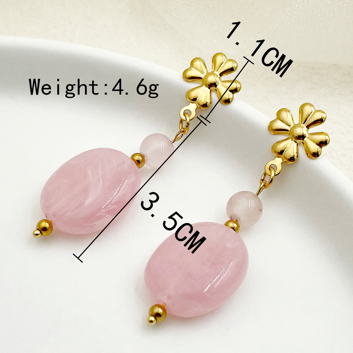 1 Pair Elegant Oval Plating Stainless Steel Gold Plated Drop Earrings