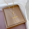 Simple Style Cross Stainless Steel Plating Inlay Zircon 18k Gold Plated Silver Plated Pendant Necklace