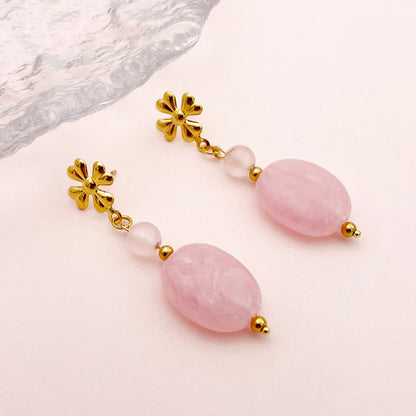 1 Pair Elegant Oval Plating Stainless Steel Gold Plated Drop Earrings