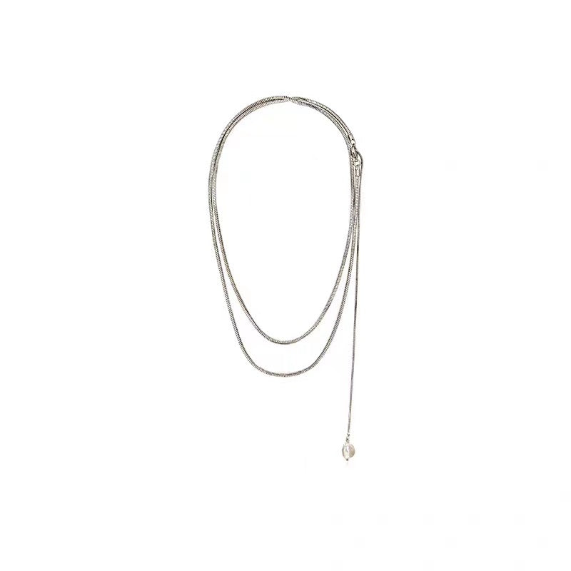 Simple Style Geometric Titanium Steel Inlay Artificial Pearls 18k Gold Plated Sweater Chain Long Necklace