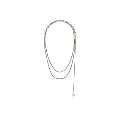 Simple Style Geometric Titanium Steel Inlay Artificial Pearls 18k Gold Plated Sweater Chain Long Necklace