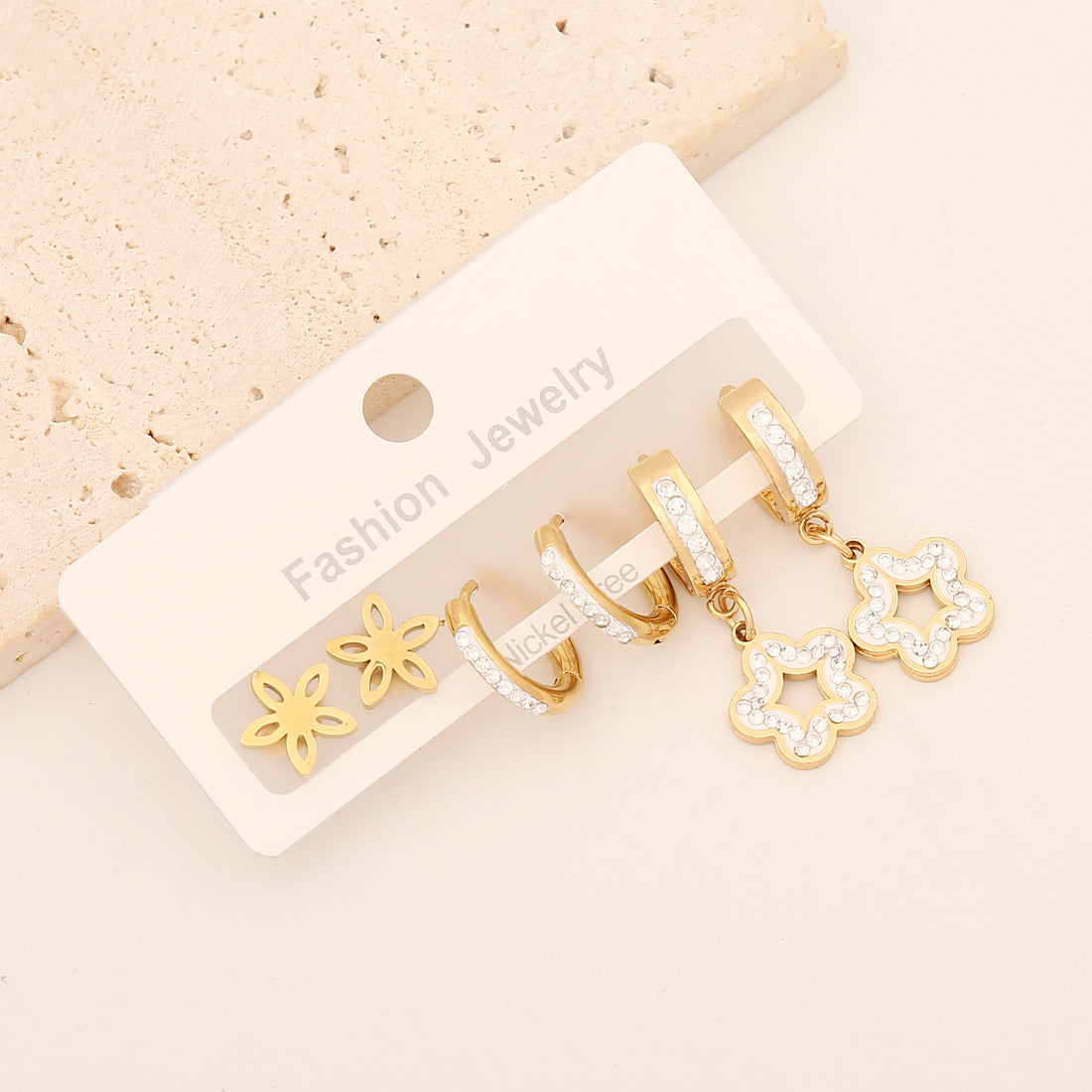 1 Set Lady Commute Letter Star Heart Shape Inlay Stainless Steel Zircon Earrings